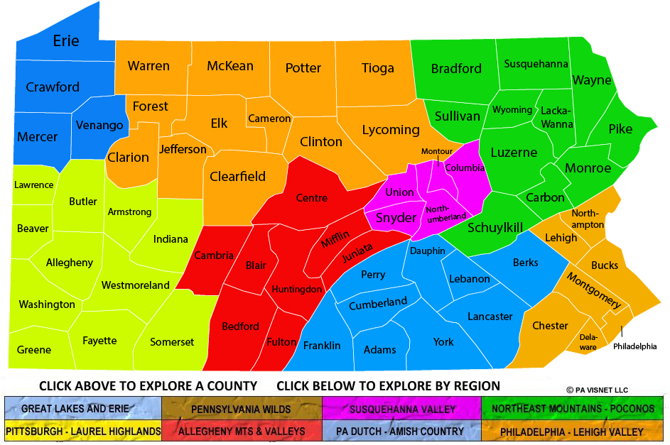 Pennsylvania Regions And Counties Maps